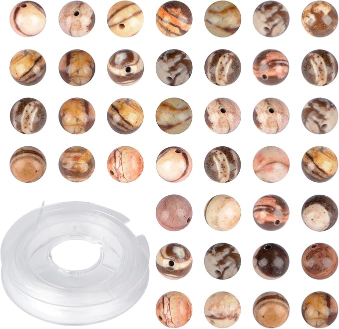 4mm 200pcs Natural Stone Round Beads Genuine Stone Beading Loose Gemstone DIY Charm Smooth Beads for Bracelets Necklaces Earrings Hole Size 1mm (Brown Zebra Jasper 4mm)