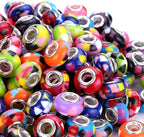 100 Pieces 14mm European Large Hole Spacer Beads Mix Color with Silver Brass Cores Assortments Charm Lampwork Beads Supplies for Necklace Bracelets Jewelry Making (Mosaic Beads)