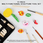 17Pcs Clay Sculpting Tools, Basic Clay Tools Kit, Polymer Clay Tools with Wooden Handles & Tool Bag, Practical Air Dry Clay Tools for Dotting, Carving, Molding, Pottery Kit for Adults Kids