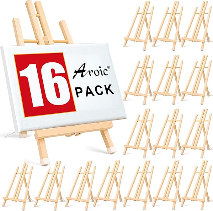 16 Pack 15 Inch Wood Easels, Easel Stand for Painting Canvases, Art, and Crafts, Tripod, Painting Party Easel, Kids Student Tabletop Easels for Painting, Portable Canvas Photo Picture Sign Holder