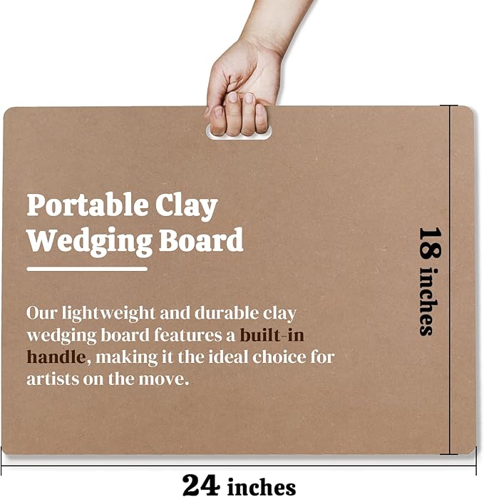 CALPALMY Clay Wedging Board with Convenient Built-in Handle - 24 x 18" Portable Clay Board for Ceramics, Clay Crafts, and Pottery - Sturdy 9mm Thickness MDF Tote Board for Clay Art Enthusiasts