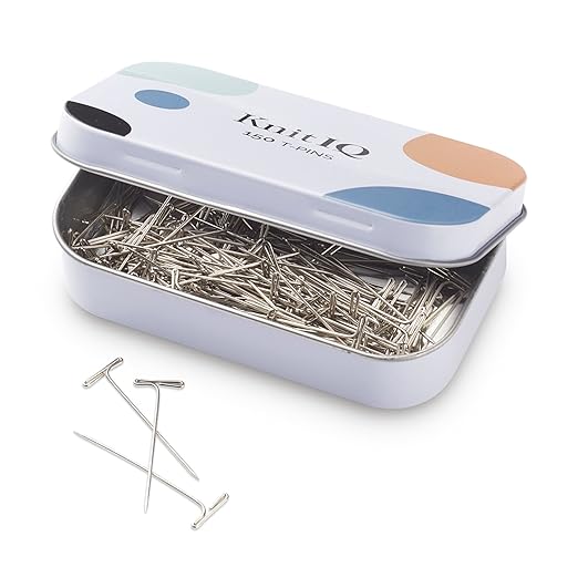 KnitIQ Strong Stainless Steel T-Pins for Blocking Knitting, Crochet & Sewing Projects | 150 Units, 1.5 Inch Pin Needles | Comes with Hinged Reusable Tin (Classic Design)