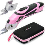 Pink Power Electric Fabric Scissors Box Cutter for Crafts, Sewing, Cardboard, Carpet, & Scrapbooking - Heavy Duty Professional Cutting Tool - Cordless Electric Scissors Fabric Cutter w/Storage Case