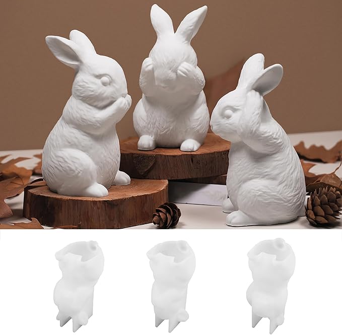 3 Wise Rabbit Molds - No See/Speak/Hear Candle 3 Pack Bunny Resin Mold - Resin Casting Silicone Molds for Home Decor & Candle Making Wave Spiral Mold