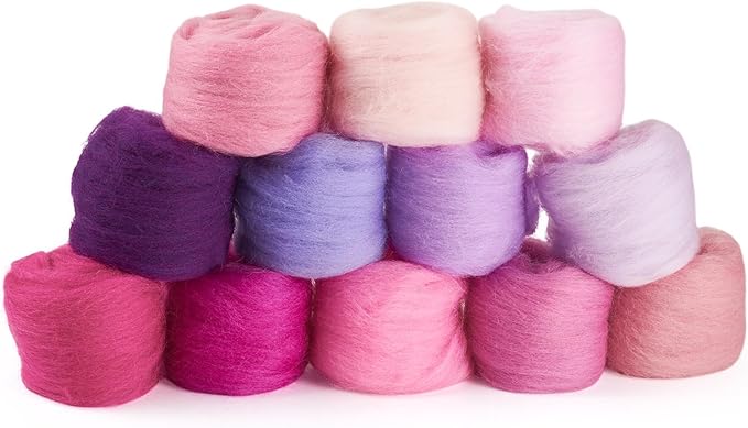 2.11oz Wool Roving Yarn Purple Needle Felting Wool 10 Styles Soft Spinning Felting Supplies for DIY Crafts Felt Blending Weaving Hand Spinning