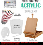 Falling in Art Beechwood Easel Box Set, 27 Pcs Tabletop Acrylic Paint Set, Portable Display Easel Stand with 12 Acrylic Paints, Canvas Panels and Brushes, Suitable for Beginners and Professionals