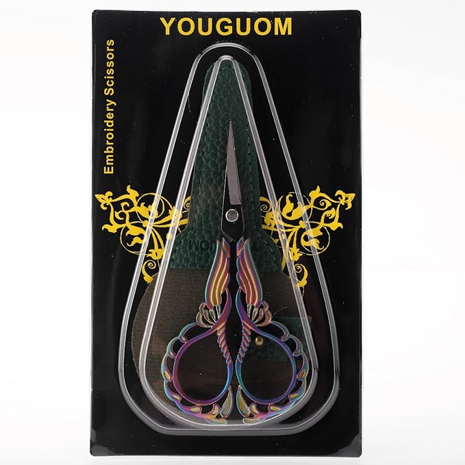 Embroidery Scissors W/Cover Sharp Tip Sewing Crafting Scissor for Needlework Threading Craft Artwork DIY Tools, Vintage Rainbow Mini Shears