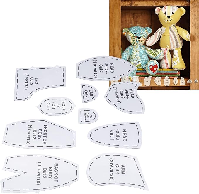 Memory Bear Sewing Pattern, 15 inch DIY Teddy Bear Template, Acrylic Quilting Templates for Beginners
