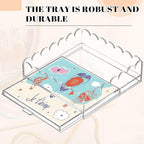 1 Pcs Acrylic Scalloped Tray Large Clear Acrylic Tray with Drawer for Insert Customizable Photos, Art, and Fabric Scalloped Basket for Needlepoint Napkin Frame Display Messages (10" X 10")