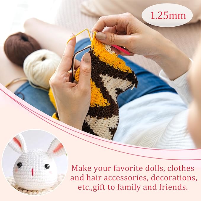 1.25 mm Crochet Hook, Ergonomic Handle for Arthritic Hands, Extra Long  Knitting Needles for Beginners and Crocheting Yarn (1.25 mm)