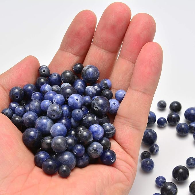 NCB 100pcs 10mm Blue Sodalite Beads Natural Semi Precious Beads Round Smooth Gemstones Loose Spacer Beads Charms for Necklaces Bracelets Jewelry Making (Blue Sodalite, 10mm 100Beads)