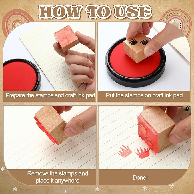 MotiMind 18 Pcs Animal Footprints Wood Stamps Set Wooden Rubber Holiday Stamps for Card Making Decoration and Scrapbooking Supplies