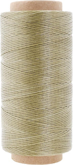 Mandala Crafts Beige Flat Waxed Thread for Leather Sewing - 197 Yds 210D 1mm Polyester Leather Thread String Waxed Cord for Leatherwork, Beading, Bookbinding, Hand Stitching