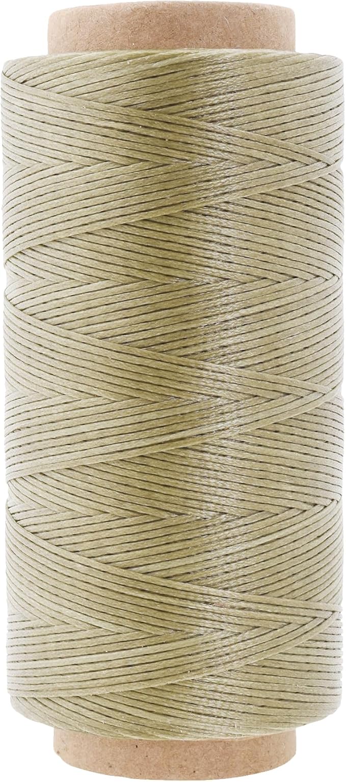 Mandala Crafts Beige Flat Waxed Thread for Leather Sewing - 197 Yds 210D 1mm Polyester Leather Thread String Waxed Cord for Leatherwork, Beading, Bookbinding, Hand Stitching