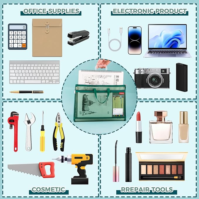 Pendancy Mesh Zipper Pouch A3 Size, Large Double Pocket Lightweight Nylon Transparent File Bag with Handle, 13x17 in Foldable Document Storage for Puzzle Project/Cross Stitch/Travel/Office (Green)