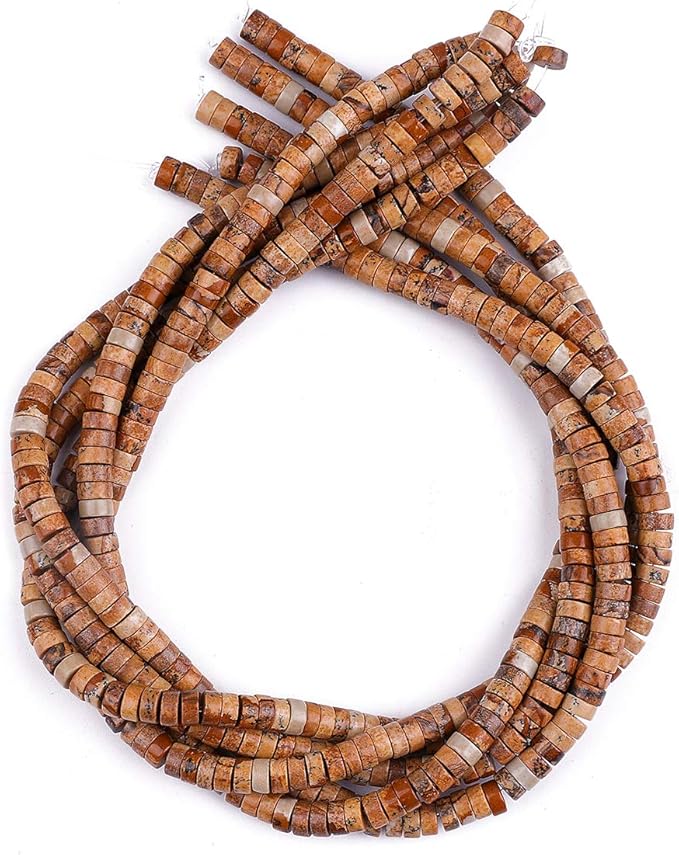 Natural Brown Picture Jasper Spacer Beads Caps Loose Semi Gemstone for Beading Jewelry Making 6mmx3mm 38cm