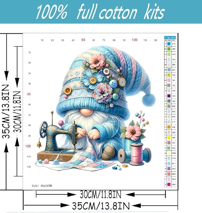 Lzyueyuan Gnomes Stamped Cross Stitch Kits for Adults Beginner, Sewing Cross Stitch Ornament Kits Counted Embroidery Needlepoint Kits Home Decor 13.8X13.8inch