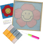 Numptain Latch Hook Kits for Kids,DIY Rug Crafts Flower Pattern Color Printed Canvas,Latch Hook Kits for Beginners Handmade Needlework Crafts Home Decoration,12"x12"