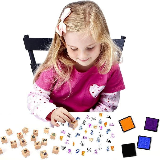 HOWAF 20 Pack Halloween Wooden Stamps Set, Halloween Crafting Stamps for Adults Kids Favors