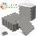 MEVOME Blocking Mats for Knitting 200 T-pins 100 Locking Stitch Markers, Extra Thick Block Boards Crochet Projects Grid Lines Needlepoint Knit Crocheting, 9 Foam Interlocking Mat Storage Bag (Gray)