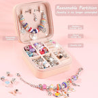 UFU Charm Bracelet Making Kit - 95Pcs DIY Jewelry Making Kit, Mermaid Gifts for Girls Crafts for Girls Ages 5 6 7 8-12, with Portable Bracelet Organizer Box