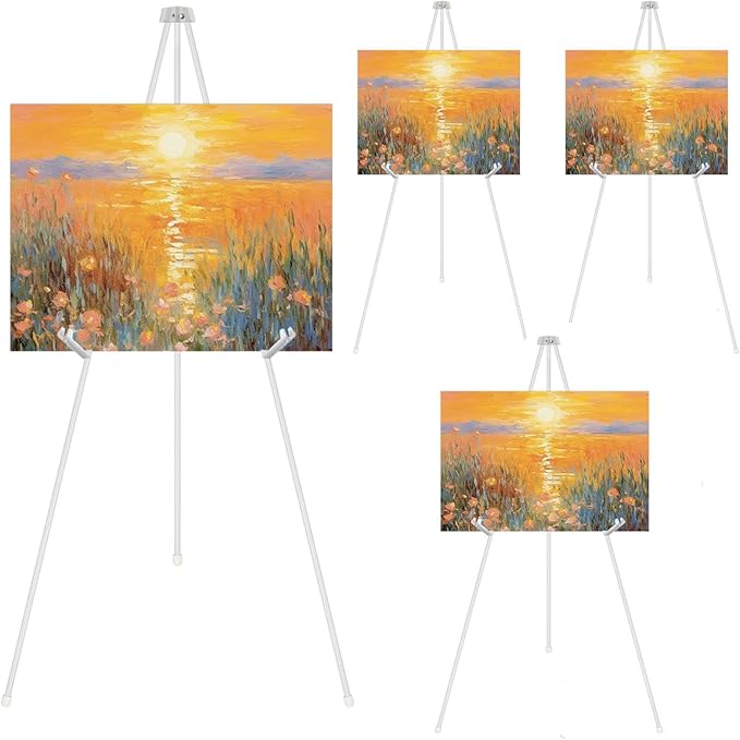 DAJAVE 4 Pack 63 Inch Display Easel Stand, Folding Easels for Display, Portable Tripod Display Easel, White Adjustable Metal Easel for Wedding Sign, Posters, Painting