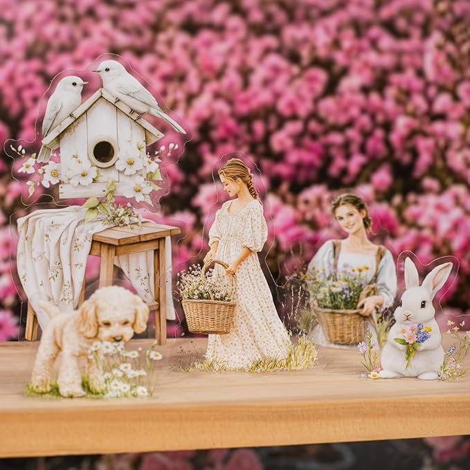 TIAMECH Romantic Trip to Garden PET Stickers - 120 Pcs Flower Pinking Dream Cherry Girls Design, Waterproof Sticker for Journaling & Scrapbooking, Junk Journal Supplies, Ephemera & DIY Crafts