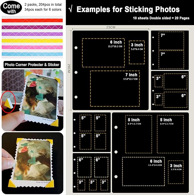 10 Sheets Double Sided 9.84 x 10.24 inch Refill Pages - Acid Free Additional Thick Craft Paper Cardboard for All Series ADVcer 10x10 Three-Ring Loose-Leaf Binder Photo Album Scrapbook (Black)