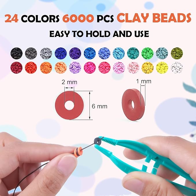 Clay Beads 7200 Pcs 2 Boxes Bracelet Making Kit - 24 Colors Polymer Clay Beads for Bracelet Making Set - Jewelry Making kit Supplies and Charms - Bracelet Making Kit for Girls Teens Kids Age 4-12…