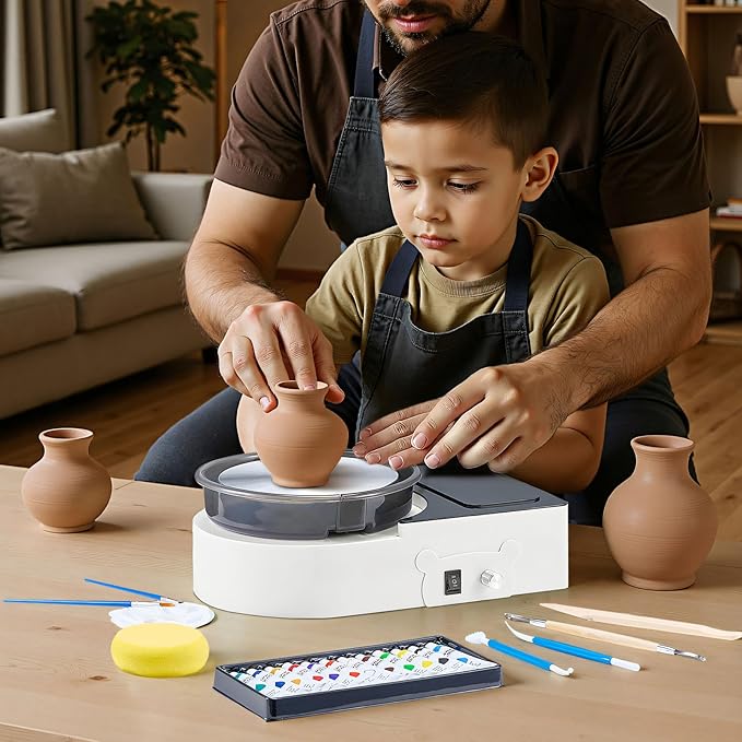 VEVOR Mini Pottery Wheel For Kids and Beginners, 6” Turntable, Two-way Rotation, Adjustable Speed, Complete Pottery Set with Clay Art Supplies Sculpting Tools, Craft Gifts for Kids Teens Adults, White