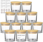 4oz Candle Jars 12 Pack- Small Clear Empty Glass Jars with Bamboo Lids, Stickers and labels, Bulk Glass Jar for Making Candles Containers, Ideal for Candle Business Owners
