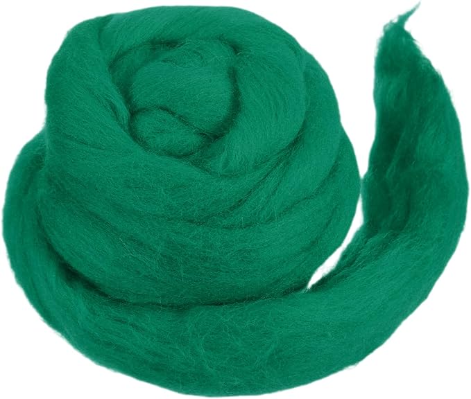 MECCANIXITY Wool Roving Yarn Soft Felting Wool 50g/1.76oz Pure Chunky Roving Yarn for Needle Felting Knitting Blanket Spinning Weaving Art DIY Craft Green