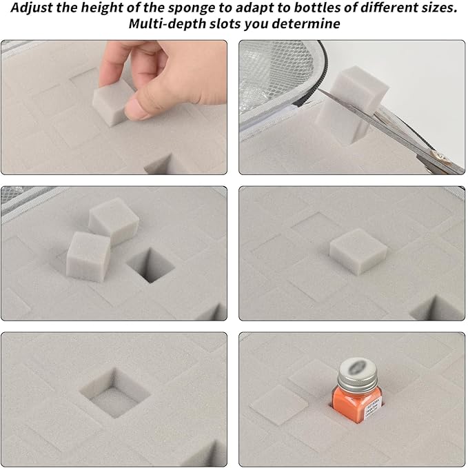ALKOO Model Paint Storage Case for Testors Paint Set, Paints Organizer Carrying Bag Holds 42 Bottles with 9 Fine Detail Miniatures Brushes, Enamel Container, Drawing Ink Holder- Box Only (Grey)