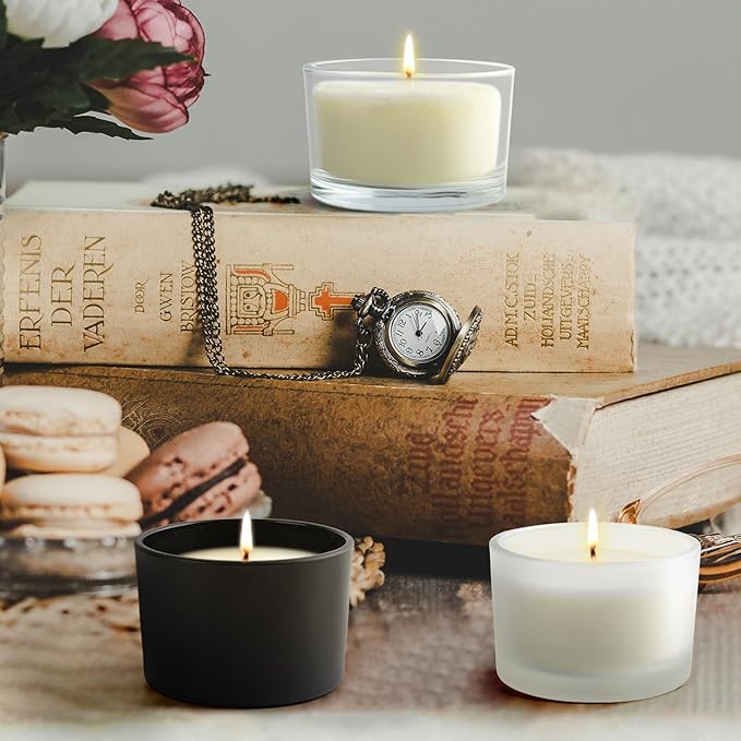 SHOWIN Thick Candle Jars for Making Candles 20 Pcs, 4 OZ Empty Jars with Wood Lids for Candle Making, Sample Container, Matte Black