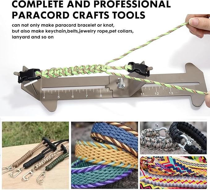 Paracord Jig Tools Bracelet Making Kit Accessories Adjustable Paracord Jig Kit with 2 Cords and 3 Buckles Bracelet Adjustable Length 4" to 13" (Kahki)