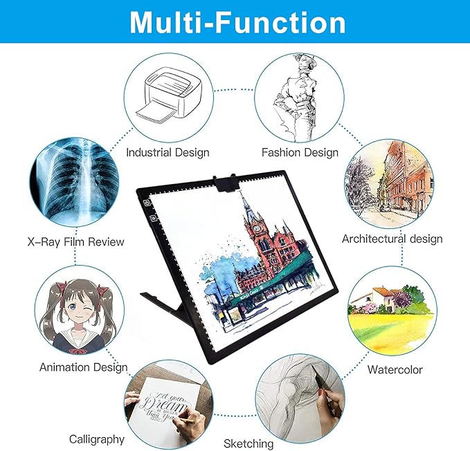 A3 Light Pad, Rechargeable Light Board for Diamond Painting, Tracing Light Box with Stand and Clip, Light Table Lightbox for Tracing, Drawing