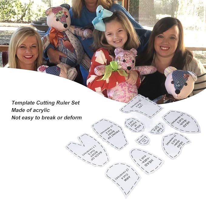 Tissting Acrylic Memory Bear Template Ruler Set 12in/30cm - Sewing Patterns for Beginners, DIY Stuffed Animal Keepsake, Quilting Tools, Home Craft Art