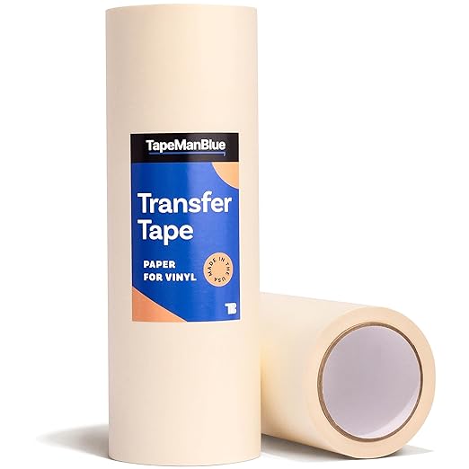 TapeManBlue 12" x 100' Roll of Paper Transfer Tape for Vinyl, Made in America, Premium-Grade Transfer Paper for Vinyl with Layflat Adhesive for Crafts, Decals, and Letters