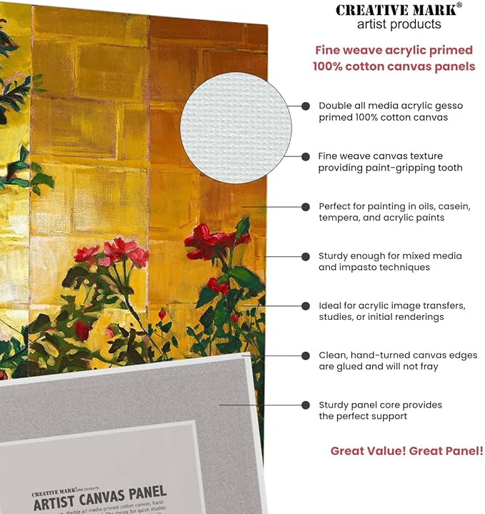 Creative Mark Cotton Canvas Panels 14x18" - 12 Pack - Professional Quality Fine Weave Acrylic Primed Artist Canvas Boards for Painting, Acrylics, Studios, & More