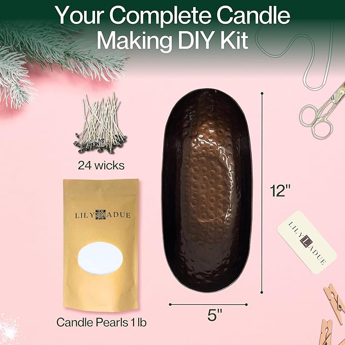 LILY LADUE 1lb/16OZ Pearled Candles Sand and Wicks with Bronze Bowl - White Unscented Plant-Based Pearl Sand Wax with 24 Wicks, Gift-Ready DIY Candle Making Kit with Reusable Powder Wax Beads