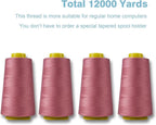 Rubber Red Serger Thread, All-Purpose Thread for Sewing, Polyester, 4 Cones of 3000 Yards Each Spool for Sewing Machine