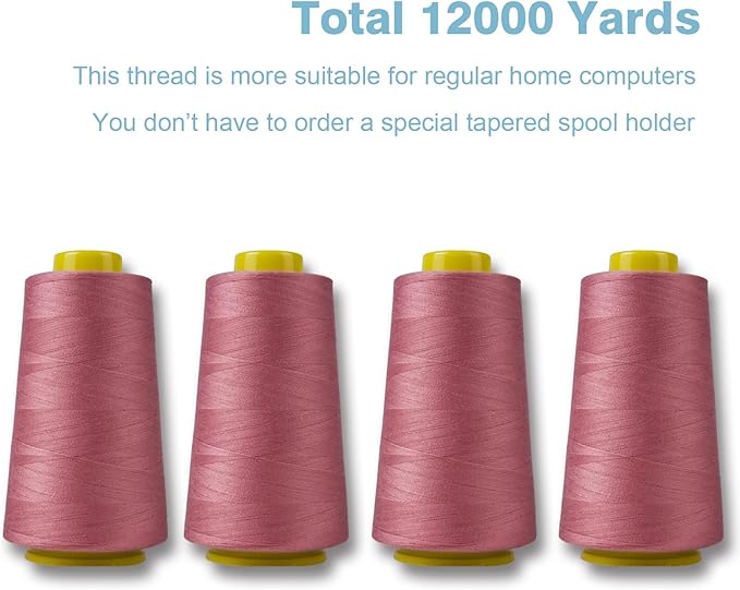 Rubber Red Serger Thread, All-Purpose Thread for Sewing, Polyester, 4 Cones of 3000 Yards Each Spool for Sewing Machine
