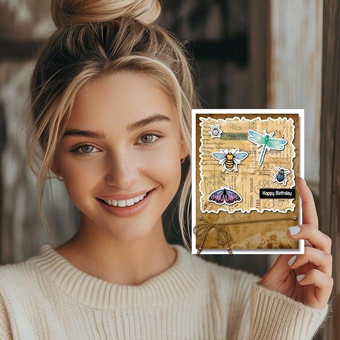 GLOBLELAND Vintage Insect Clear Stamps for Scrapbooking Butterfly Bee Silicone Stamps Dragonfly Beetle Background Transparent Stamp for Card Making DIY Embossing Journaling