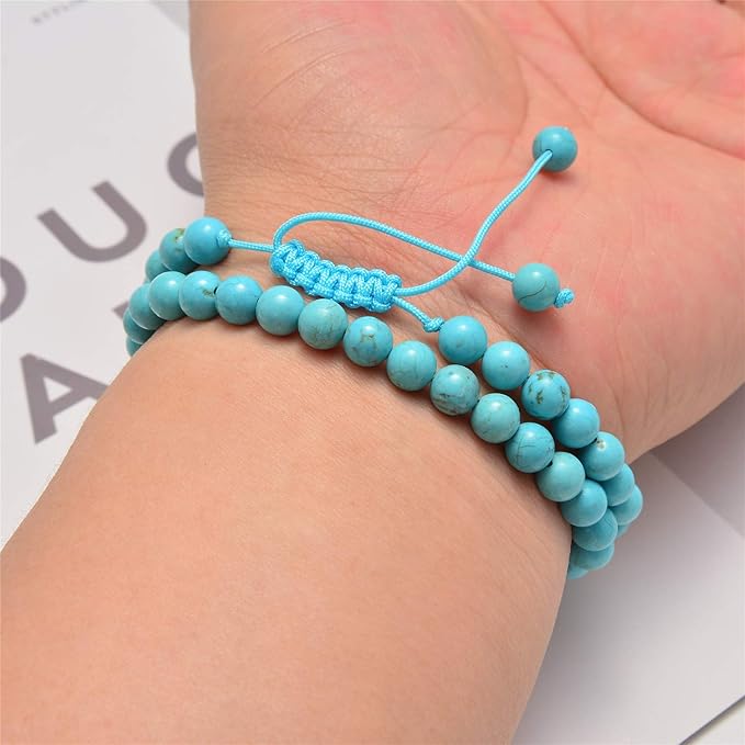 NCB 100pcs Original Natural Stone Beads Gemstone Round Loose Beads 6mm Genuine Real Stone Energy Beads for DIY Jewelry Making, Stretch Unisex (Stabilized Blue Turquoise, 6mm 100Beads)