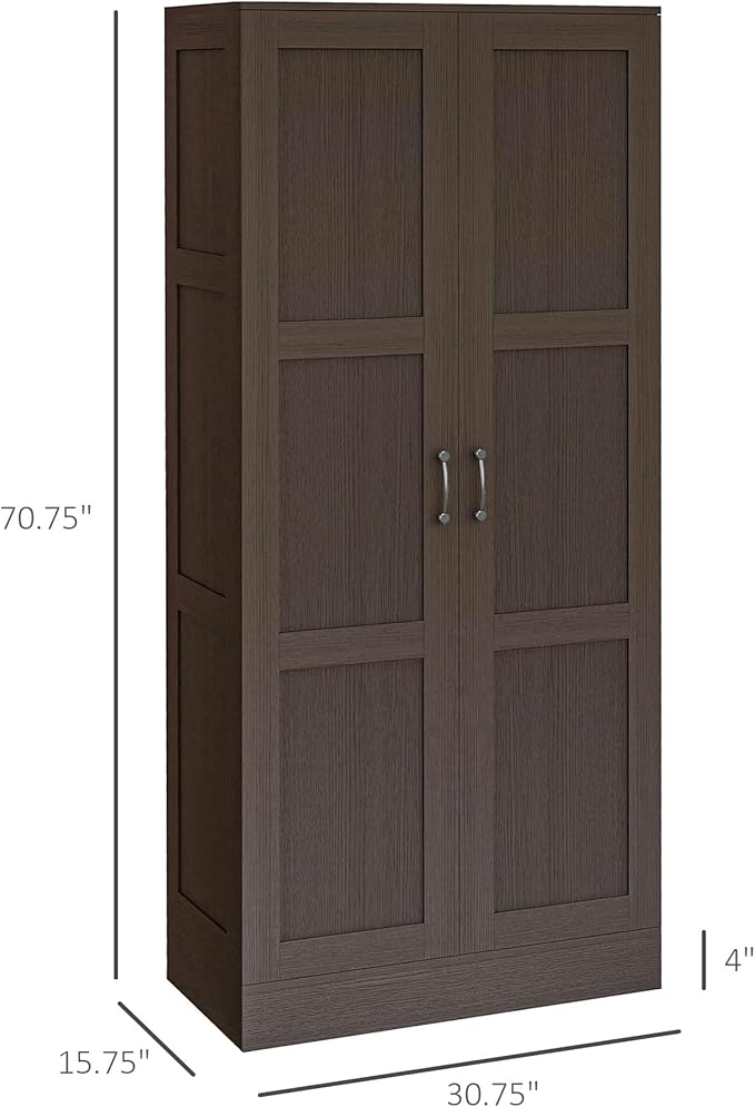 HOMCOM 71" Tall Storage Cabinet with Movable Storage Shelves, Modern Style Pantry Cabinet with Soft Close Doors, Coffee
