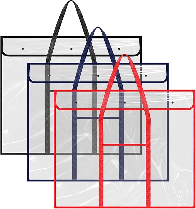 3 Pack Large Poster Storage Bag, 25.5" x 31.5" Bulletin Board Holder Art Portfolio Case PVC Art Portfolio Container Bulletin Board Storage Box with Pocket for Classroom Teacher Organization (Blue/Blac