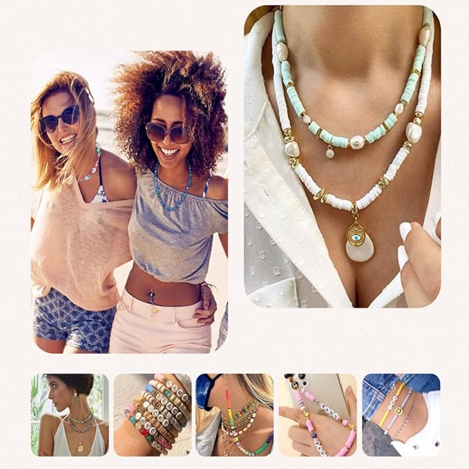 4000 Pcs Pink Clay Beads Bracelet Making Kit, 6mm Polymer Spacer Flat Heishi Beads for Jewelry Necklace Earring Making (Pink)