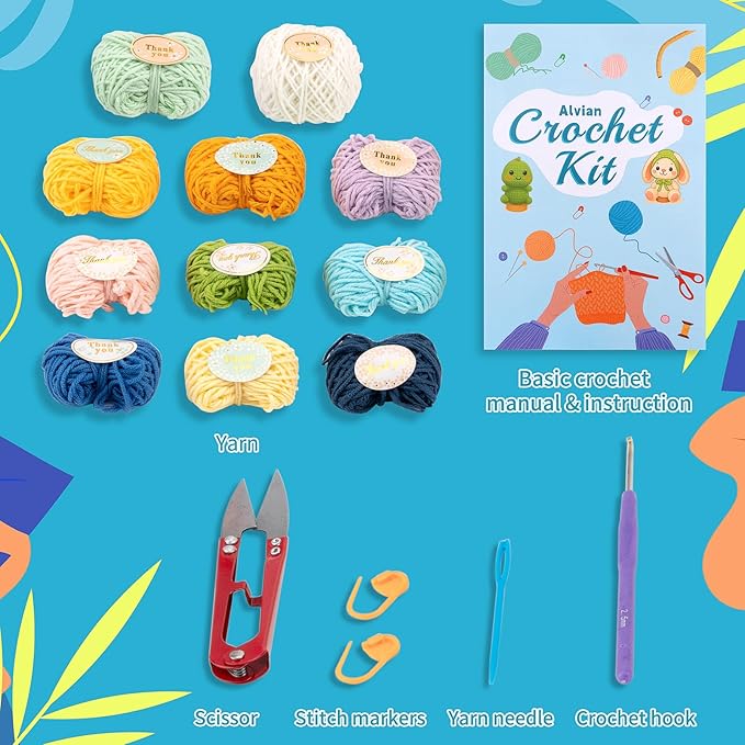 Alvian Mandala Coaster Crochet Kit for Beginners Crochet Starter Kits Craft Knitting with Step-by-Step Video Tutorials Mini Handmade Crochet Knitted Gift for for Birthday, Anniversary, Valentines