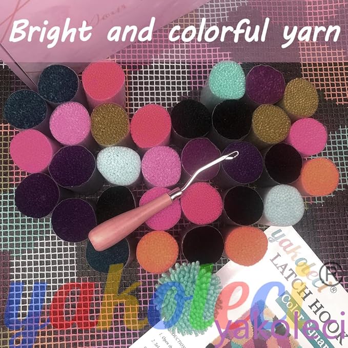 YAKOLECI Latch Hook Kits for Adults, Color Printed DIY Rug Crafts Arts Carpet for Home Decoration Festival Gift (Large Gaze)