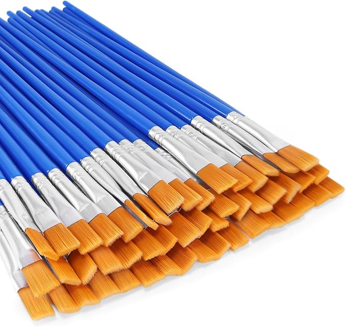 Nylon Hair Paint Brushes Set - 50 Pcs for Acrylic, Watercolor & Craft Painting (Flat)